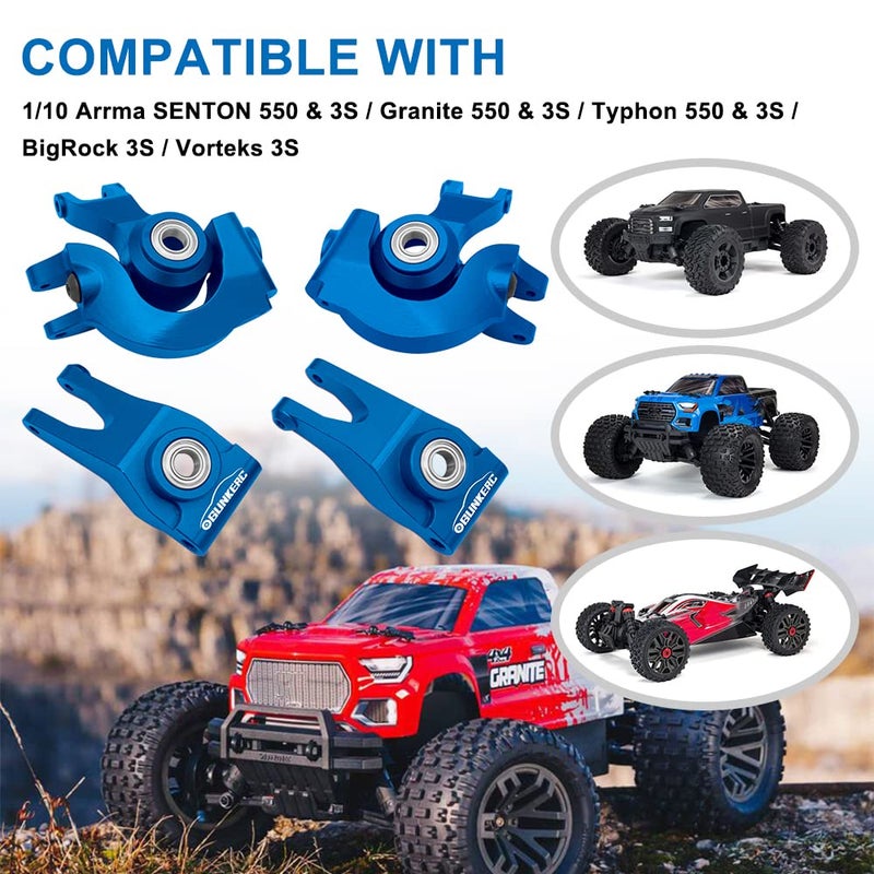 OGUNKE RC Aluminum Front Steering Block&Caster Block and Rear Hub with Ball Bearings Upgrade Parts for 1/10 Arrma Senton Granite Typhon BigRock (Blue) - Image 3
